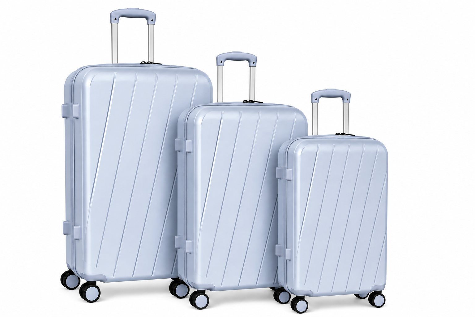 (image for) ARMAX Ice Blue Ribbed Hard-Shell Set of 3 Spinner Suitcase